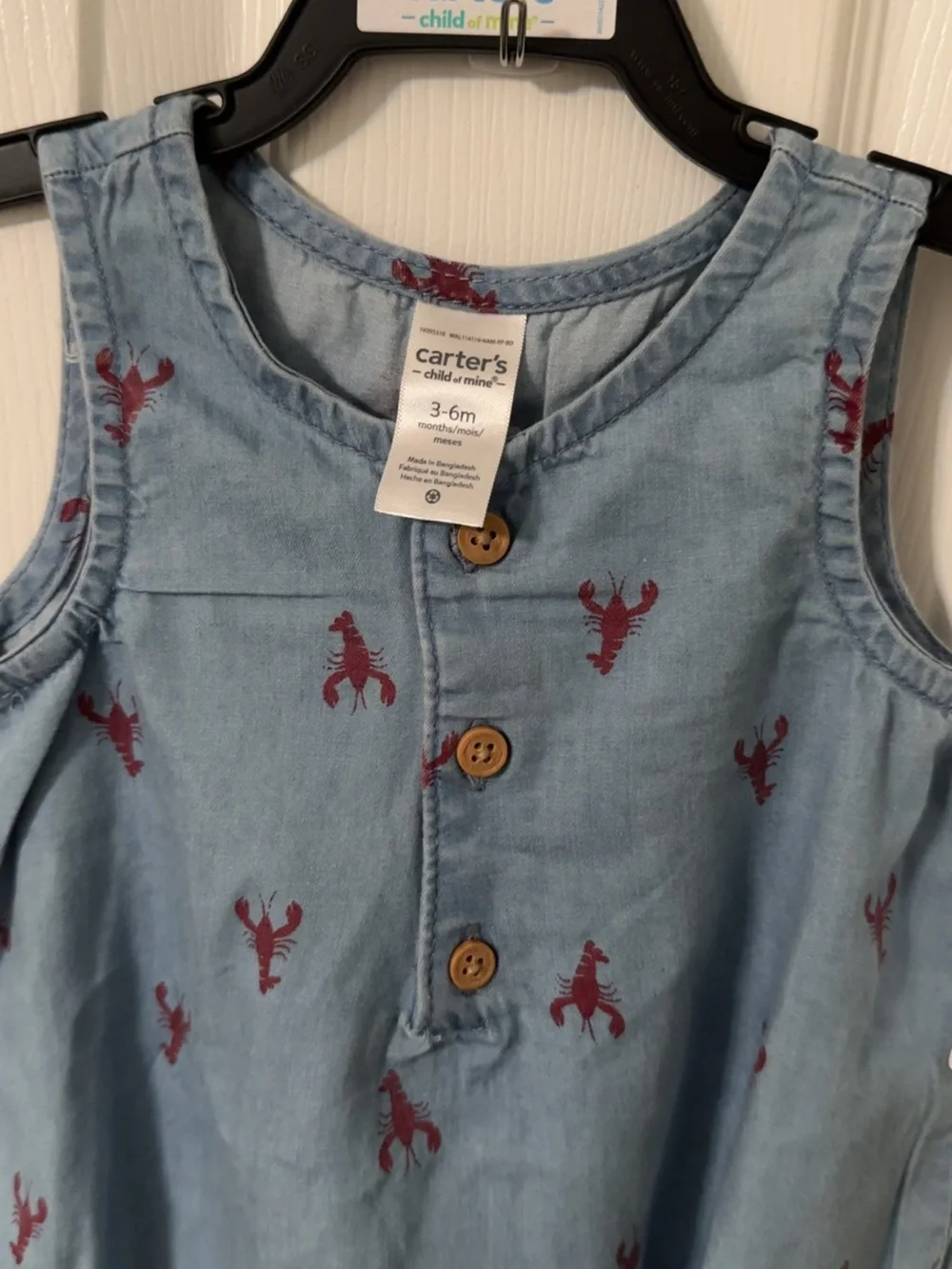 Carter's Blue Denim Baby Bubble Bodysuit with Red Lobster 🦞 Print